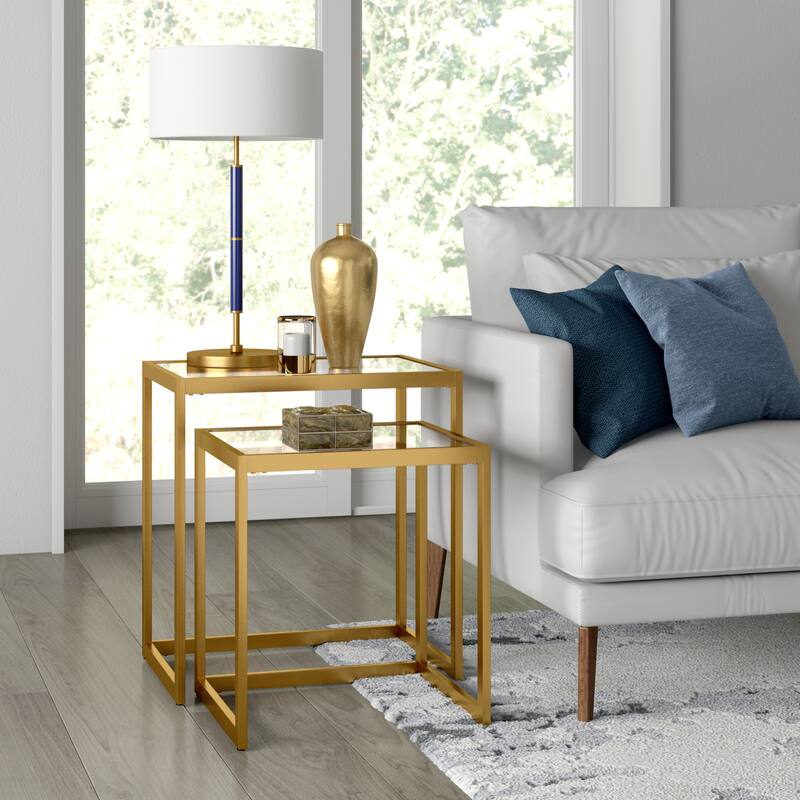 Rocco Rectangular Nested Side Table - 22" Wide - Brass