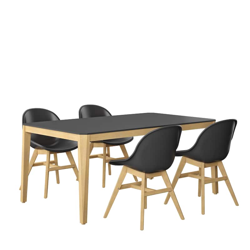 Amazonia Caroleus Outdoor Patio Wood Dining Set - Black Chairs
