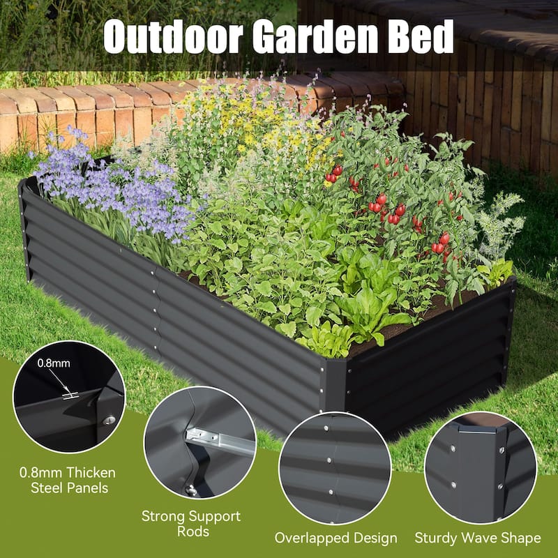 Modern Garden Bed Large Metal Planter with Open Ended Base Support Rods, for Gardening Vegetables Fruits Flowers - 8' x 10'