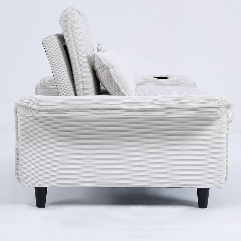65.74-inch Beige Corduroy Multi-functional Sofa Bed with Adjustable Armrests and Backrests