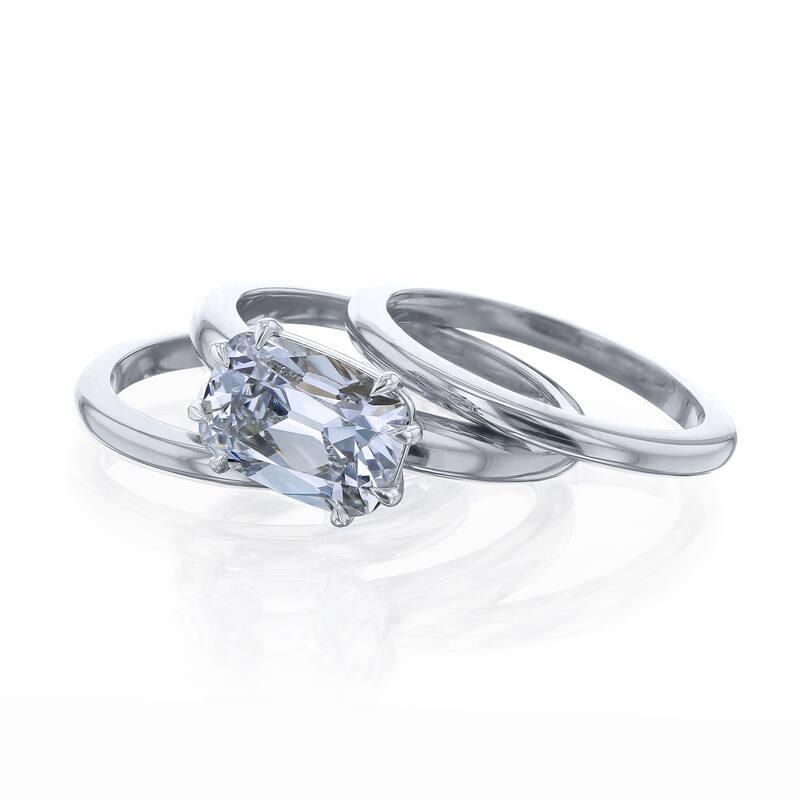 Kobelli 3 Carats Old Mine Cut Diamond Solid Platinum Lab Grown Elongated Cushion East-West Charli 3pc Bridal Set