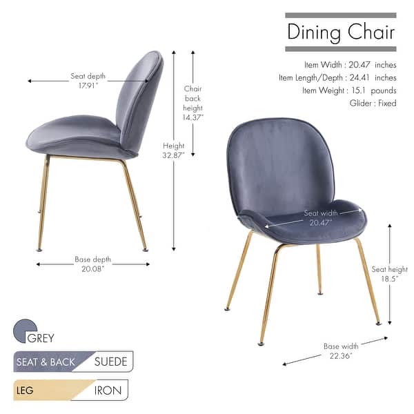 dimension image slide 0 of 4, Porthos Home Otis Dining Chair, Suede Upholstery, Gold Legs, Armless