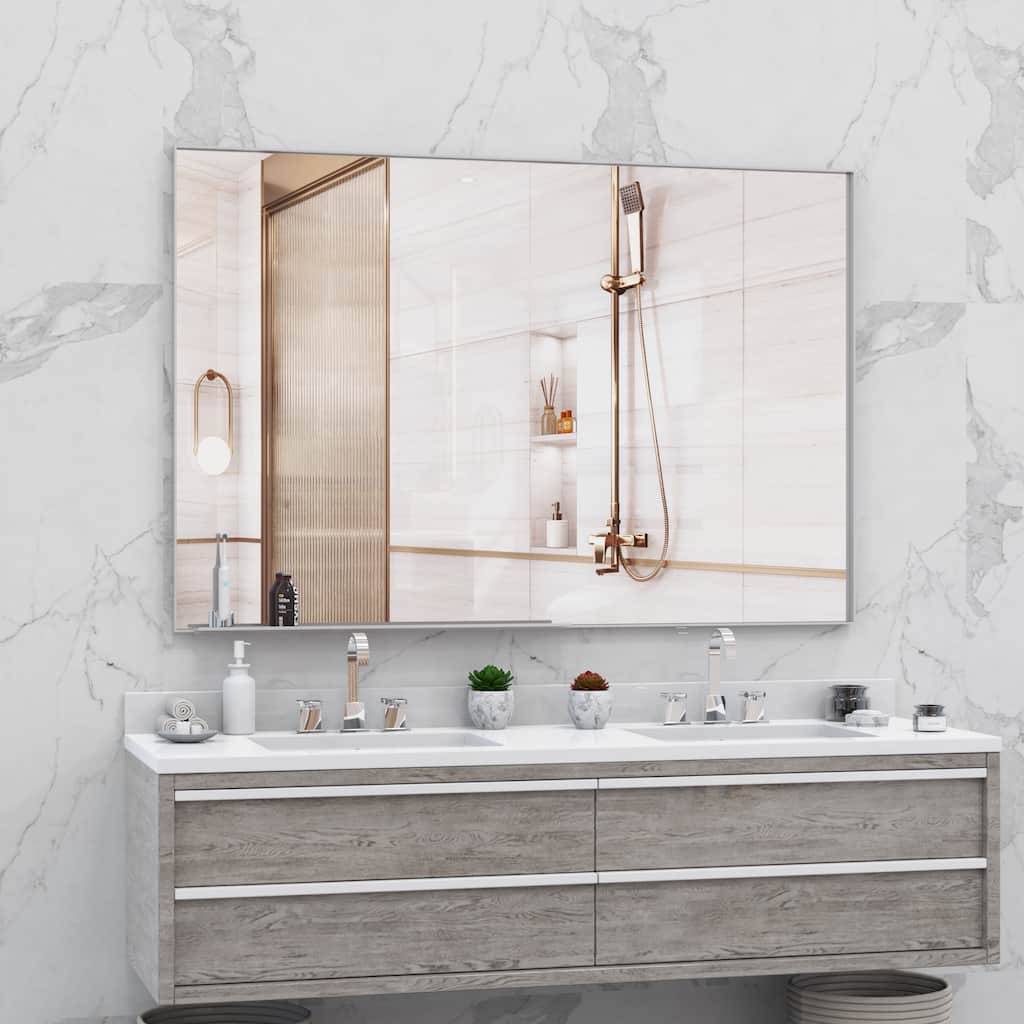 60"x40" Oversized Modern Rectangle Bathroom Mirror with Silver Frame Decorative Large Wall Mirrors for Bathroom Living Room