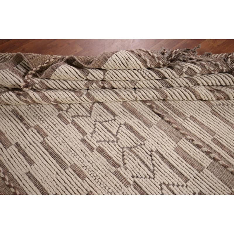 Moroccan Oriental Large Area Rug Hand-Knotted Abstract Wool Carpet - 10'1"x 13'9"