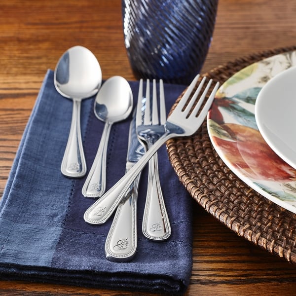 RiverRidge Beaded Flatware 46-Piece Monogrammed/Non-Monogrammed Stainless Steel Silverware Set for 8 - Silver/B