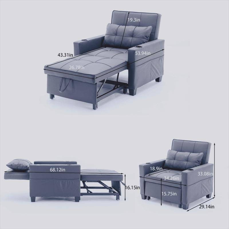 3-in-1 Pull Out Sleeper Chair Beds with USB Ports