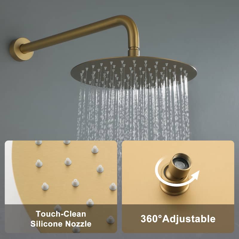 Clihome 10" Wall Rainfall 3 Way Round Shower System With Swivel Bathtub Spout