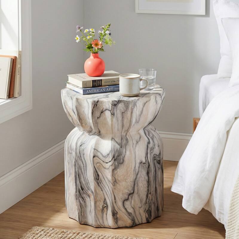 Christopher Knight Home - Modern Outdoor Lightweight Concrete Accent Side Table with Fluted Sculptural Hourglass Design