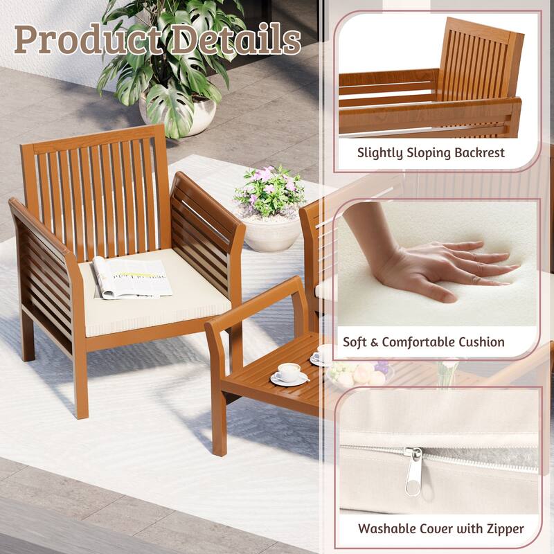 EROMMY 4-Piece Wood Patio Furniture Set with Waterproof Cushions, Outdoor Conversation Set for Garden Backyard Poolside