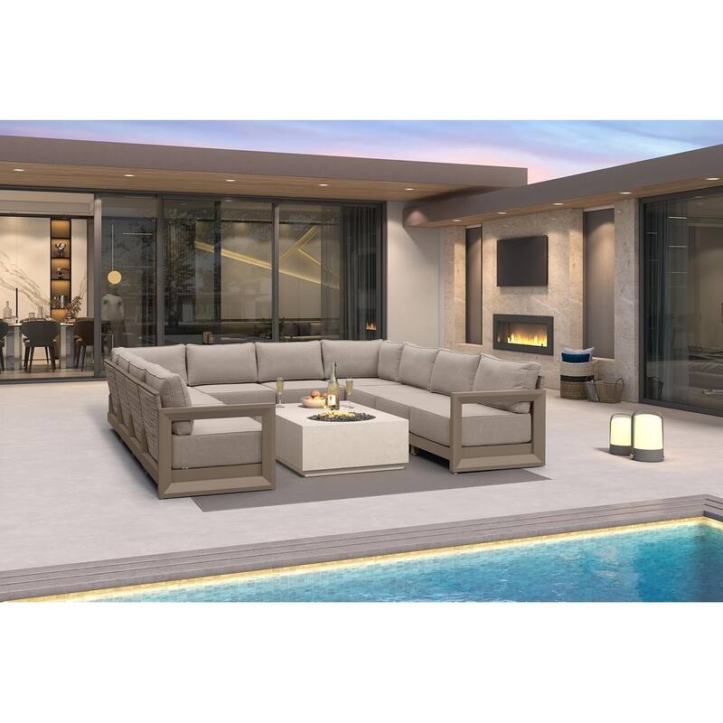 PURPLE LEAF Caesar Khaki Sofas Sectionals 4-18 Piece with 9.6" Thick Cushion for Yard Porch Deck Outdoor Patio Conversation Sets - 10 Seats - U-shaped