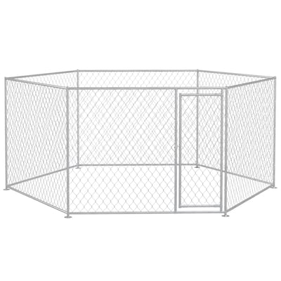 PawHut Dog Kennel Outdoor Dog Run with Lockable Door, for Medium and Large-Sized Dogs, Silver
