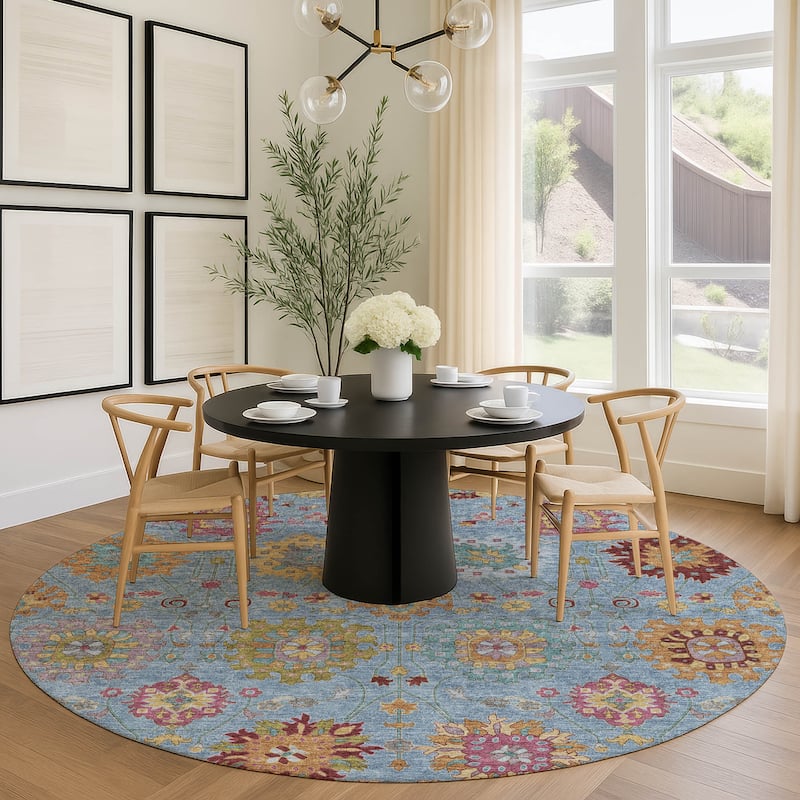 Machine Washable Indoor/ Outdoor Traditional Kashan Chantille Rug