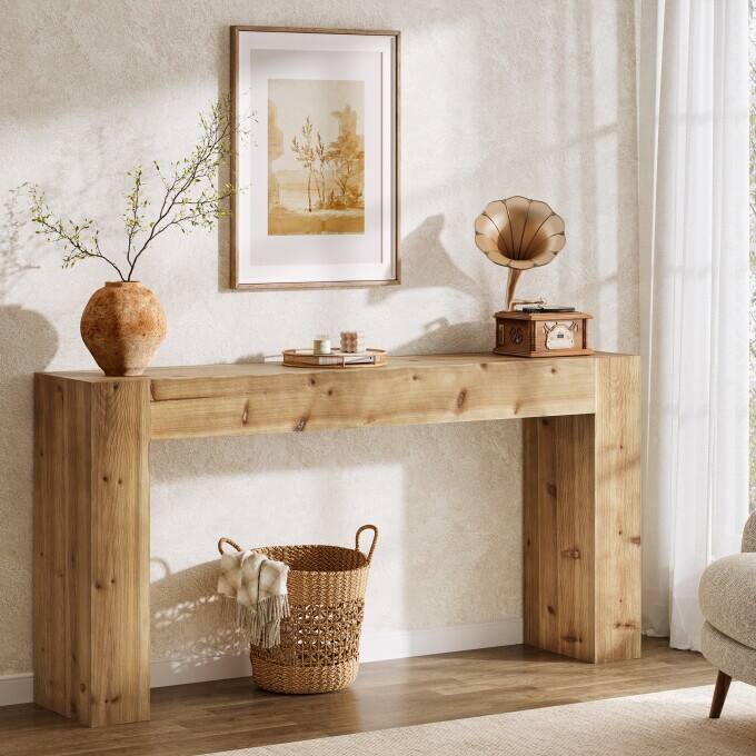 63-inch Solid Wood Console Table, Farmhouse Long Entryway Table