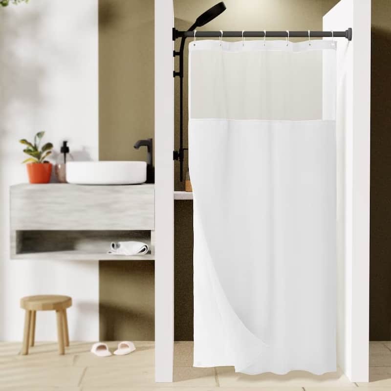 Waffle Weave Shower Curtain with Snap-in Liner 12 Hooks Included - 54"Wx78"L - White