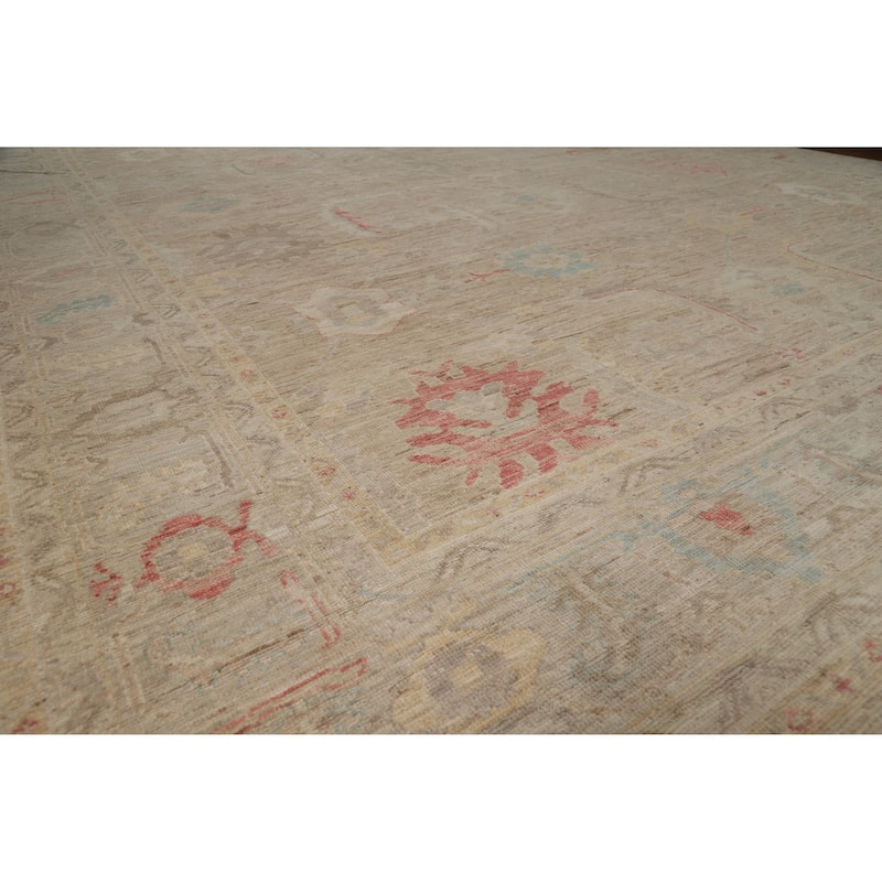 Hand Knotted Oriental 100% Wool Carpet Transitional All-Over Brown Oushak Area Rug - 13' 9'' X 10' 3''