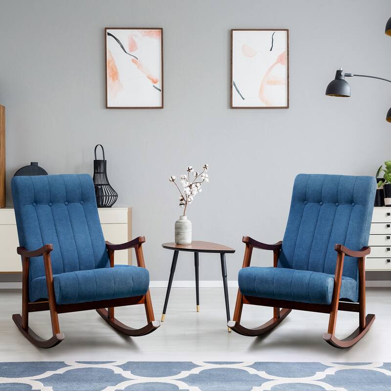 AVAWING Upholstered Rocking Chair Modern High Back Armchair Set of 2 - Blue