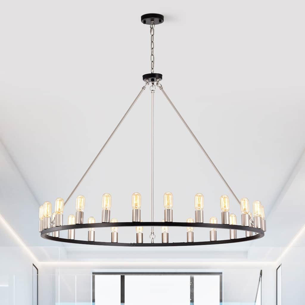 Matte Black and Nickel 48-inch Wagon Wheel 24-light Chandelier