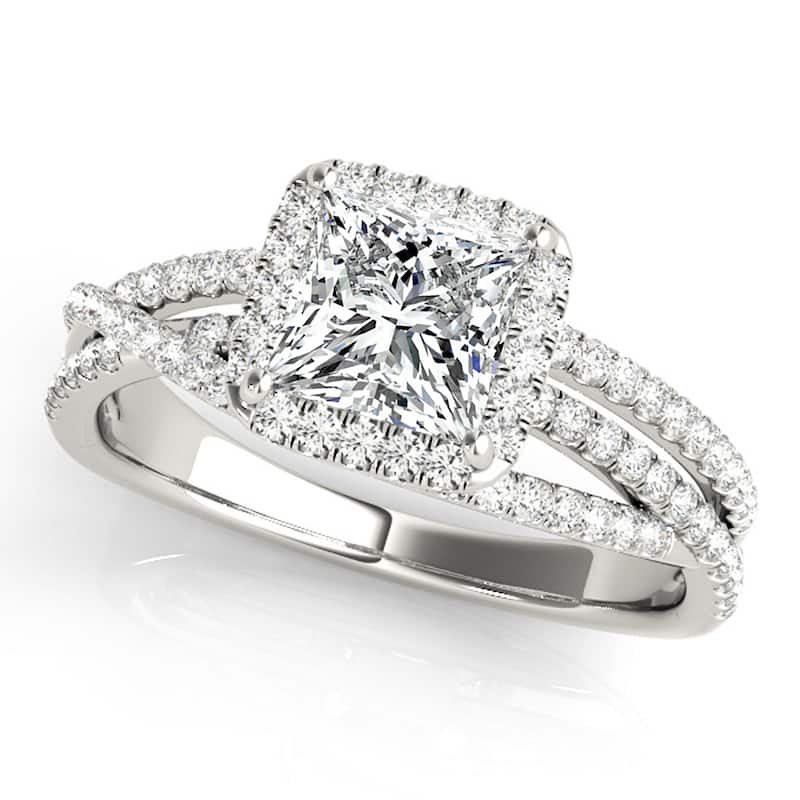 Auriya 14k White Gold Lab Grown Princess Diamond Halo Engagement Ring 0.50 to 5.00 ct. tw. (F-G VS) - 3.00 ct. center - 4.5
