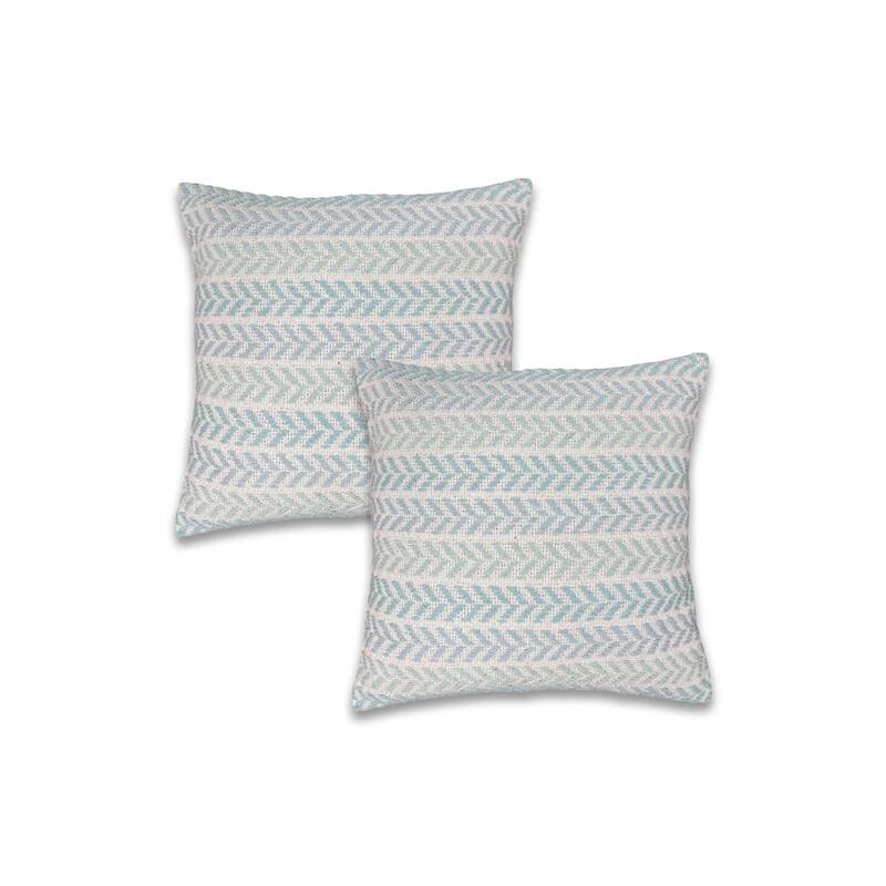 Handwoven Coastal Chevron Throw Pillows - 18" - Spa Blue and White - Set of 2