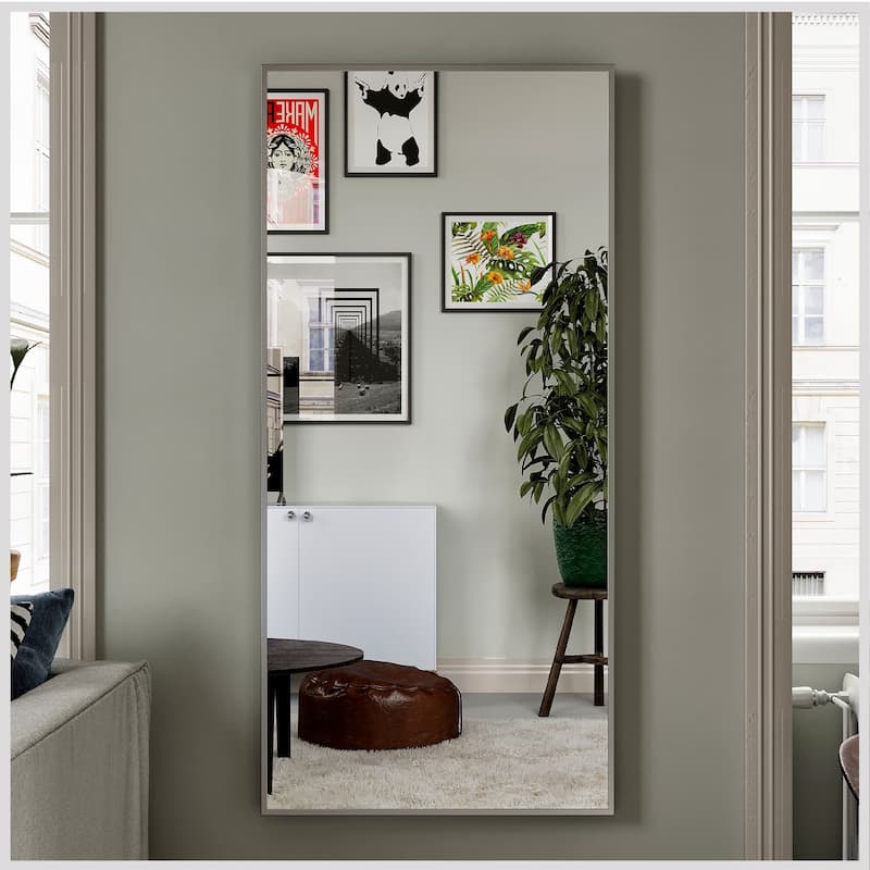 Eviva Sax 60" x 30" Rectangular Brushed Nickel Metal Framed Mirror - Brushed Nickel