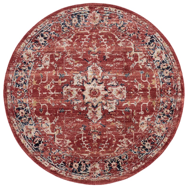 SAFAVIEH Charleston Prabha Vintage Boho Oriental Rug - 4' Round - Red/Ivory