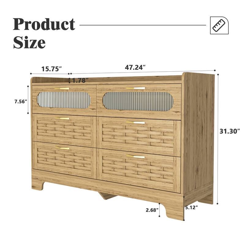 Wood 6 Drawer Dresser for Bedroom, Large Double Dresser with Wide Drawers,Modern Chest of Drawers,Storage Organizer Dresser