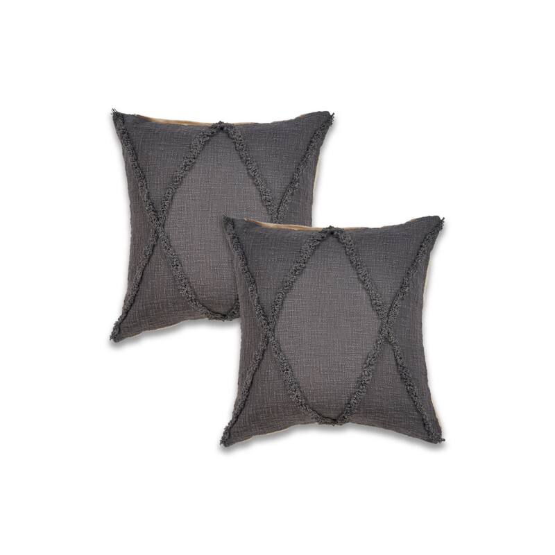 Handwoven Diamond Tufted Square Throw Pillows - 20" - Gray - Set of 2