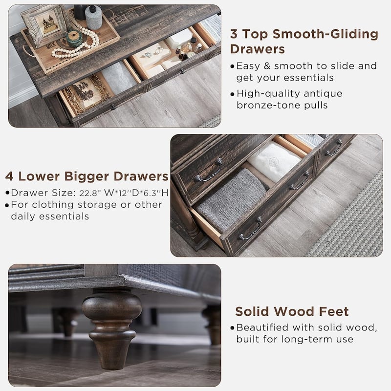 Farmhouse 7 Drawers Dresser Chests, Rustic Wood Chest of Drawers