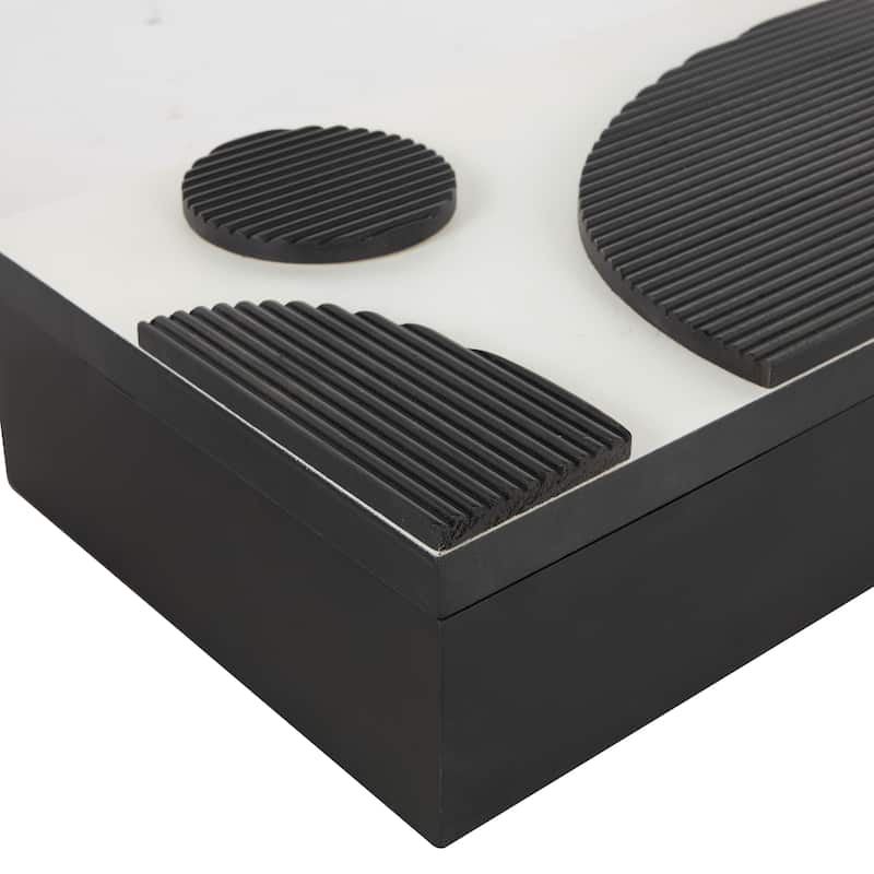 Black Wood Handmade Decorative Box with 3D Geometric Accents (Set of 3) - 9"W x 15"L x 4"H