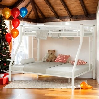 Kid Bed Frame Twin XL over Queen Metal Bunk Bed with Ladder and Safety Guardrails