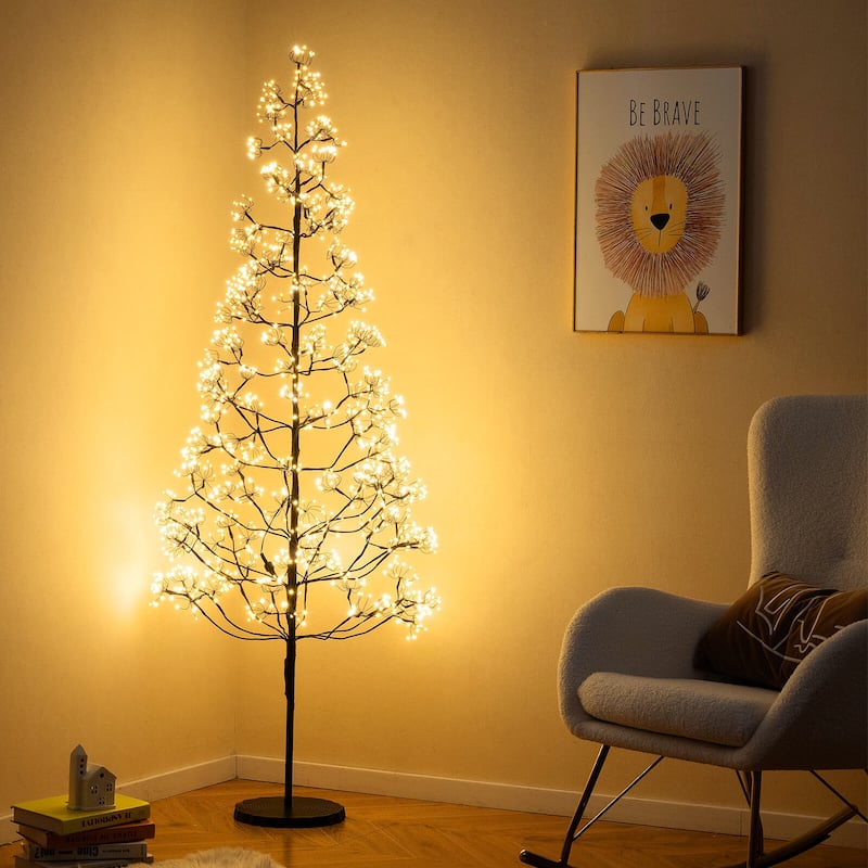 Costway 5/6/7 FT Lighted Alpine Tree with 1500 White LED Lights,