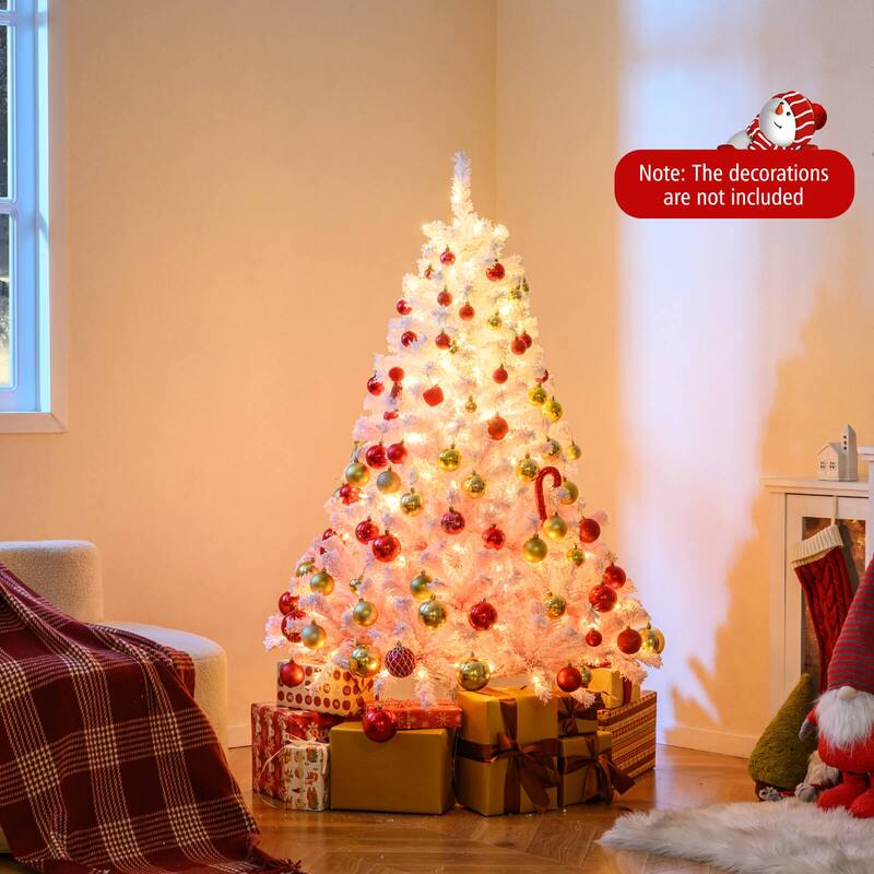 Costway 5/6/7/8 FT Artificial Christmas Tree with 180/250/350/470 Warm - See Details - 5 FT-White & Pink - 5 Foot