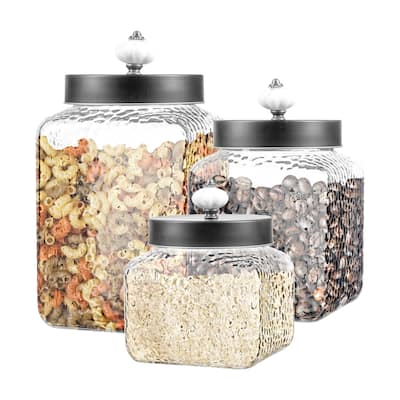 Stylesetter Hammered Square Glass 3-Piece Canister Set