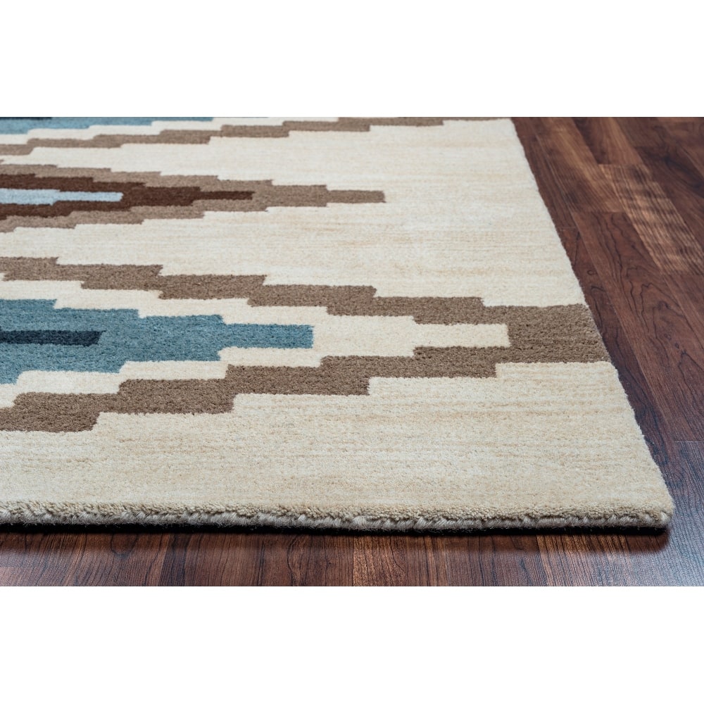 Alora Decor Pueblo Tan, Brown, and Blue Hand-tufted Wool Rug