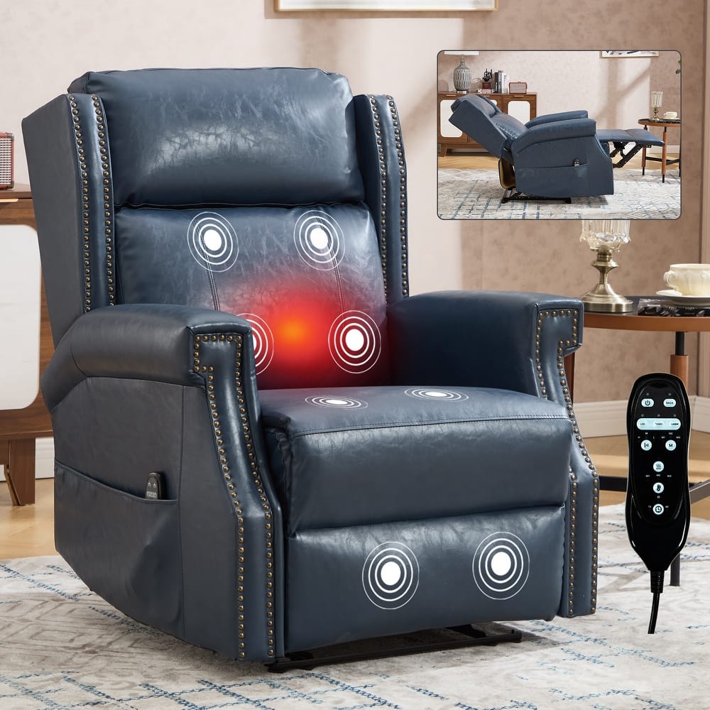 Manual Recliner Chair in Faux Leather for Living Room with Heavy Duty Motion Mechanism, 8 vibrating nodes