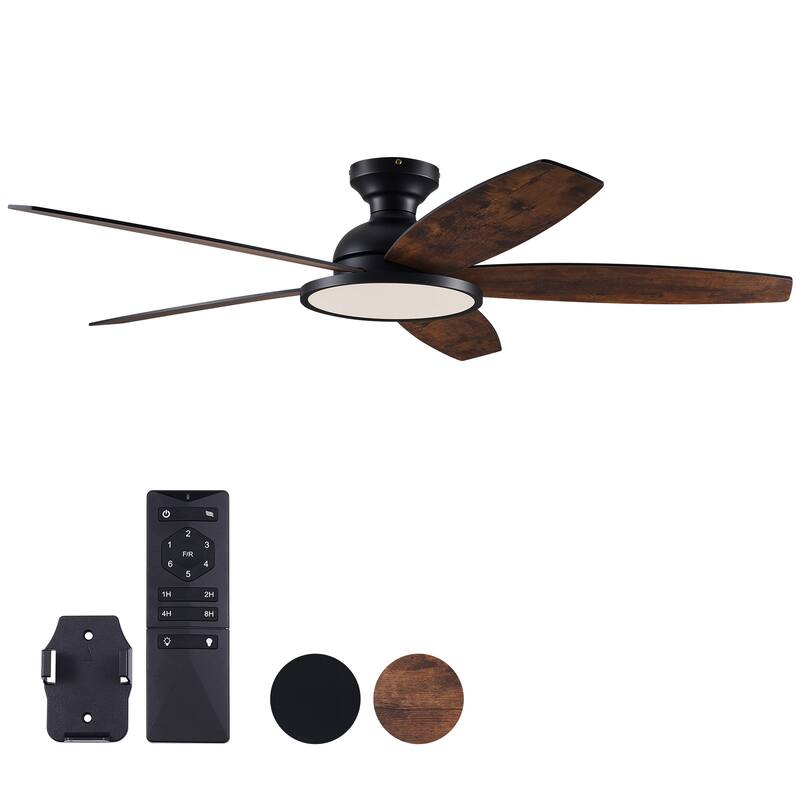 5 - Blade Low Profile Flush Mount Modern Ceiling Fan with 3CCT LED Light and Remote
