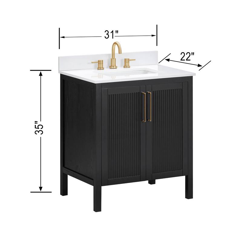 Luka Bathroom Vanity in Black Oak with White Engineered Stone Top
