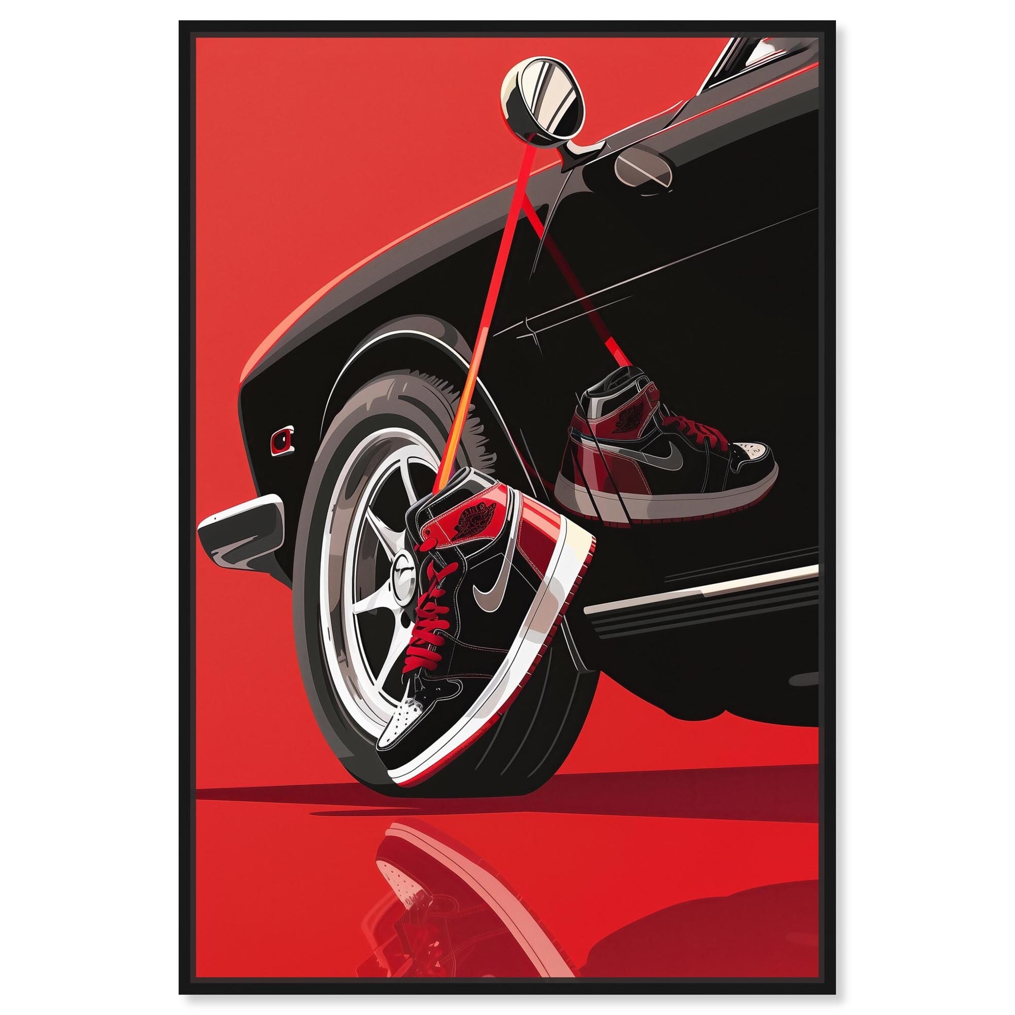 Red Bold Sneaker and Car Canvas by Art Remedy
