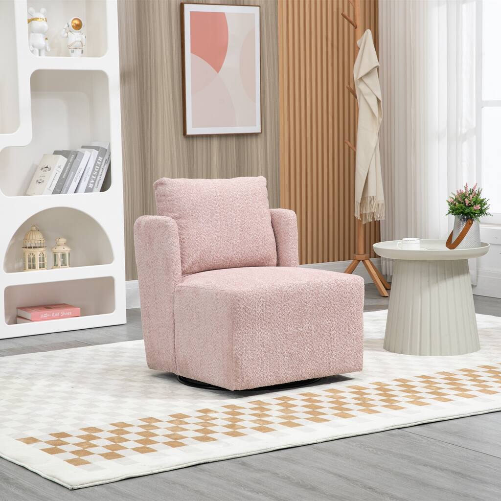 Round Boucle 360 Degree Swivel Barrel Club Chair