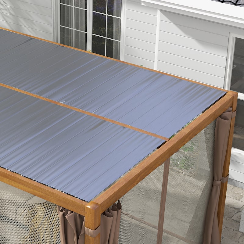 Outsunny 13' x 10' Outdoor Retractable Pergola with Sun Shade Aluminum Louvered Top, Pergola with Canopy, Curtains, and Netting