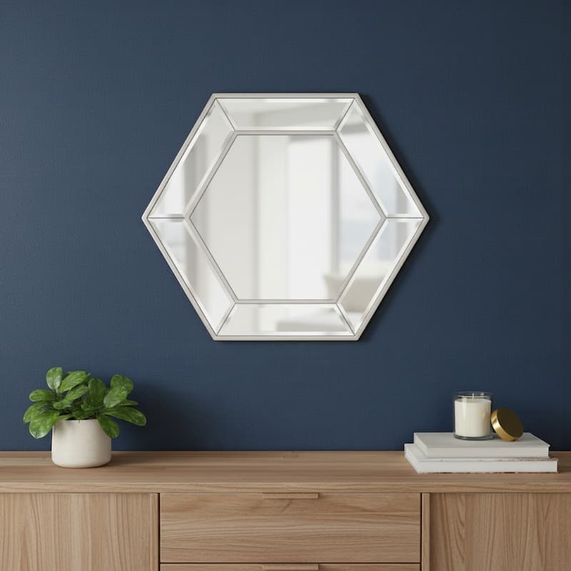 HomeRoots 18" Silver Hexagon Glass Framed Accent Mirror - 20.7' X '17.9' X '1.6
