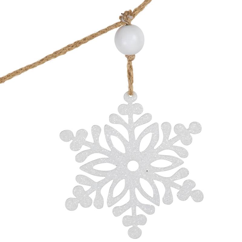 4.75" Snowflake Frosted Pine Christmas Garl with Wooden Beads - Unlit