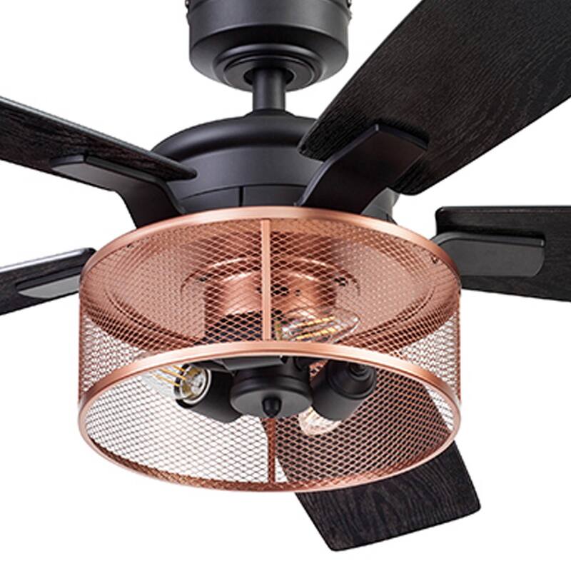 52" Honeywell Carnegie Matte Black/Copper Industrial Farmhouse LED Ceiling Fan with Light and Remote Control