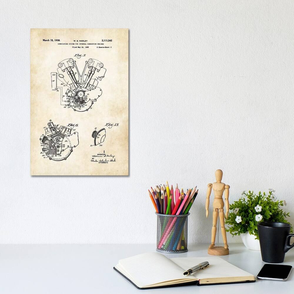 iCanvas "Harley Davidson Knucklehead Engine" by Patent77 Canvas Print