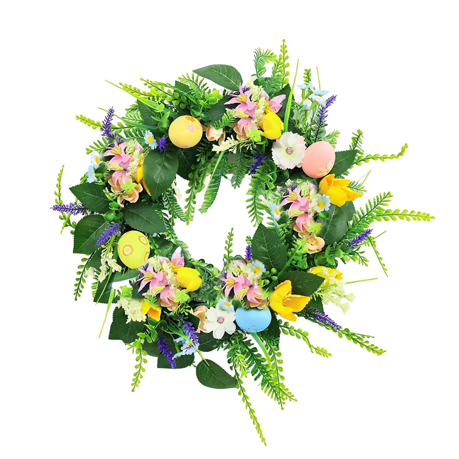 18" Easter Egg Wreath, Spring Floral Wreath with Eggs for Front Door Wall Window Decorations