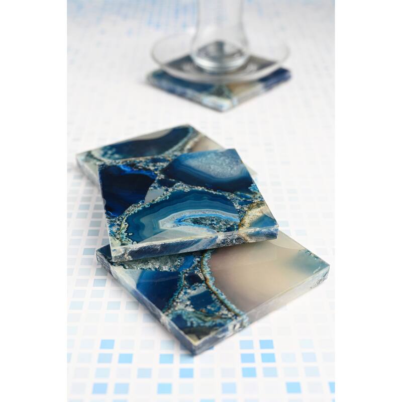 Set of 4 Blue Agate Coasters - Blue
