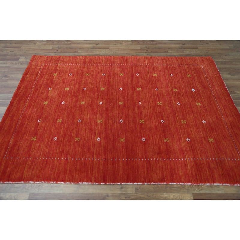 Tribal Orange Red Gabbeh Indian Rug Handmade Wool Carpet - 4'9" x 6'3"