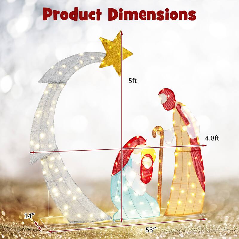 Gymax 5FT Lighted Christmas Nativity Scene Outdoor Christmas Holy - Multi - See Details