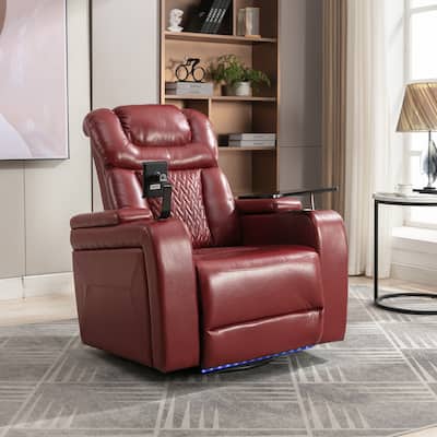 Swivel PU Recliner Chair with Side Control, Office Chair with Built-In USB Port, Lounge Chair with Removable Tray Table