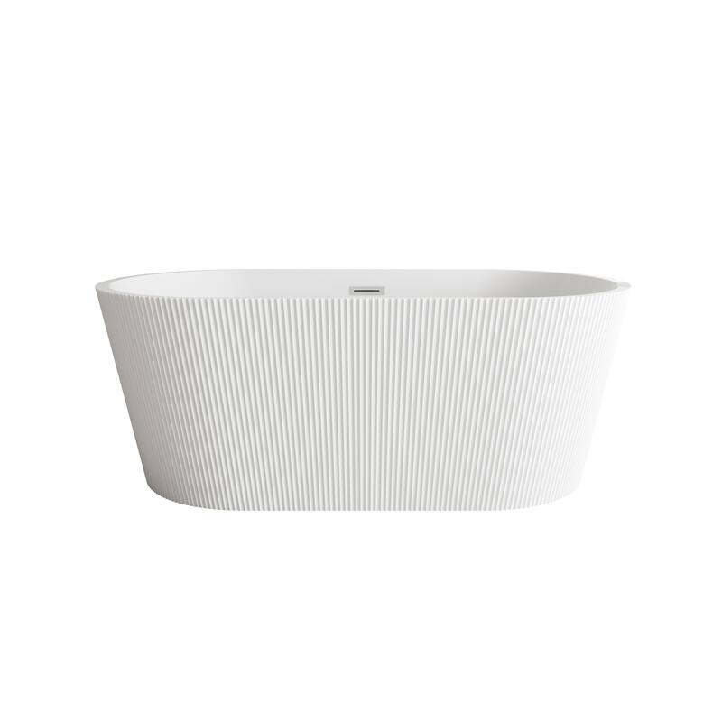 Vincent Bathtub in Glossy White - Glossy White with Brushed Nickel Trim - 59"
